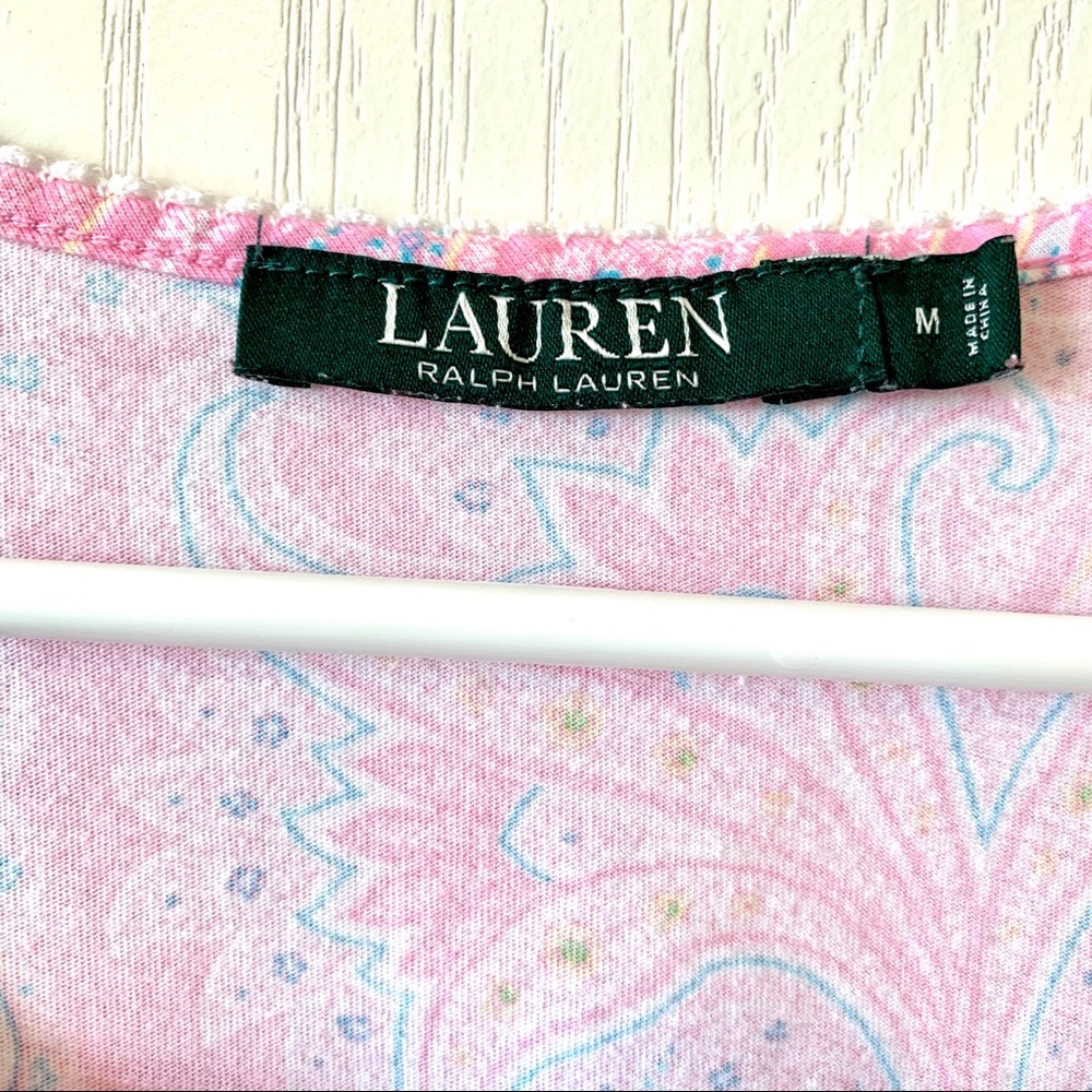 LAUREN RALPH LAUREN Pink Paisley Short Sleeved Top—SZ. Medium - Picture 6 of 8